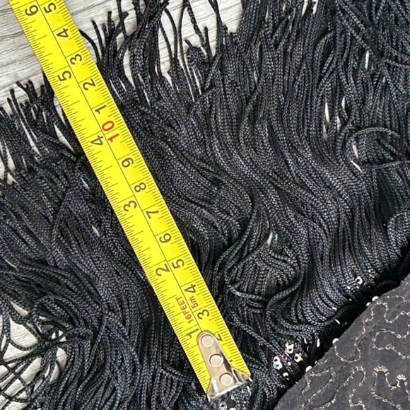 1920's Style Black  Sequin  Mini Dress  w/ Fringe by Fina LA - Picture 11 of 12